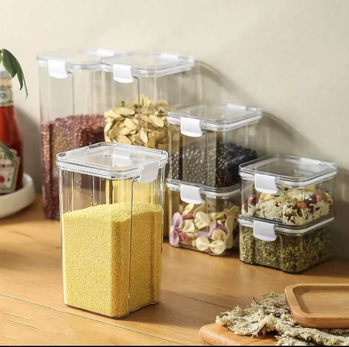 Tanque de sellado transparente para mascotas, caja de almacenamiento de granos de cocina, tanque de almacenamiento a prueba de humedad, bocadillos, jarra de té