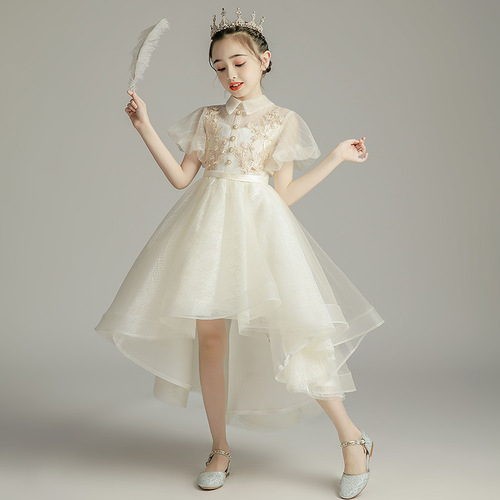 Floral Princess Dress Children's Evening Gown Trendy Little Girl Birthday Tulle Girl Child Host Performance Costume