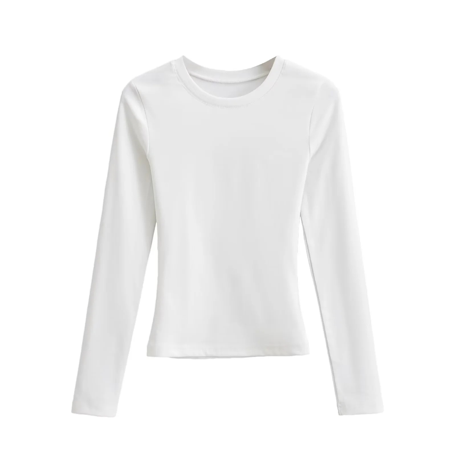 2024春季新款纯色圆领长袖修身打底女正肩显瘦高弹T恤小衫打底衫