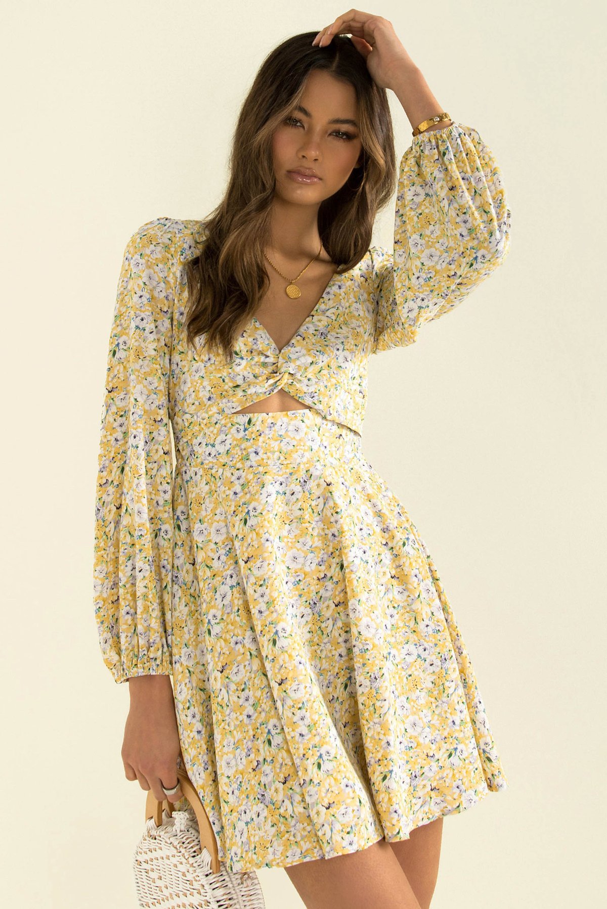 floral digital printing V-neck long-sleeved dress nihaostyles clothing wholesale NSMDF81657