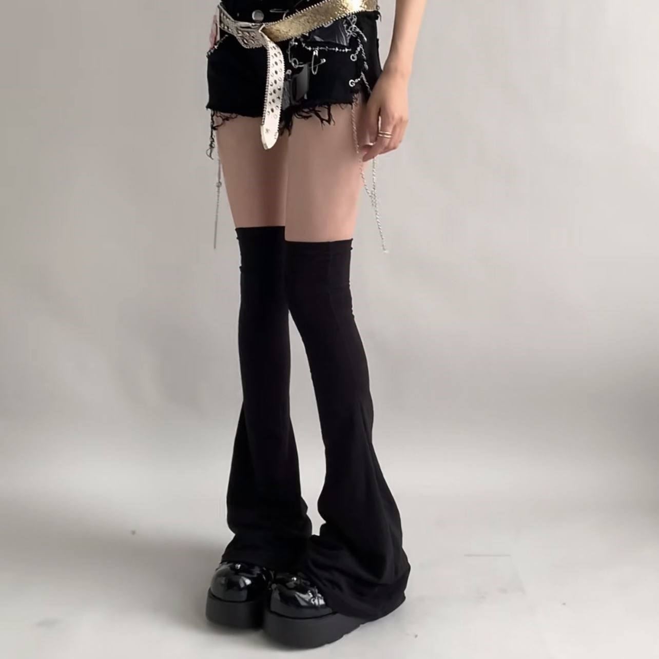 白色堆堆袜辣妹风长筒袜套弹力微压灰色腿套女夏季喇叭jk过膝袜子
