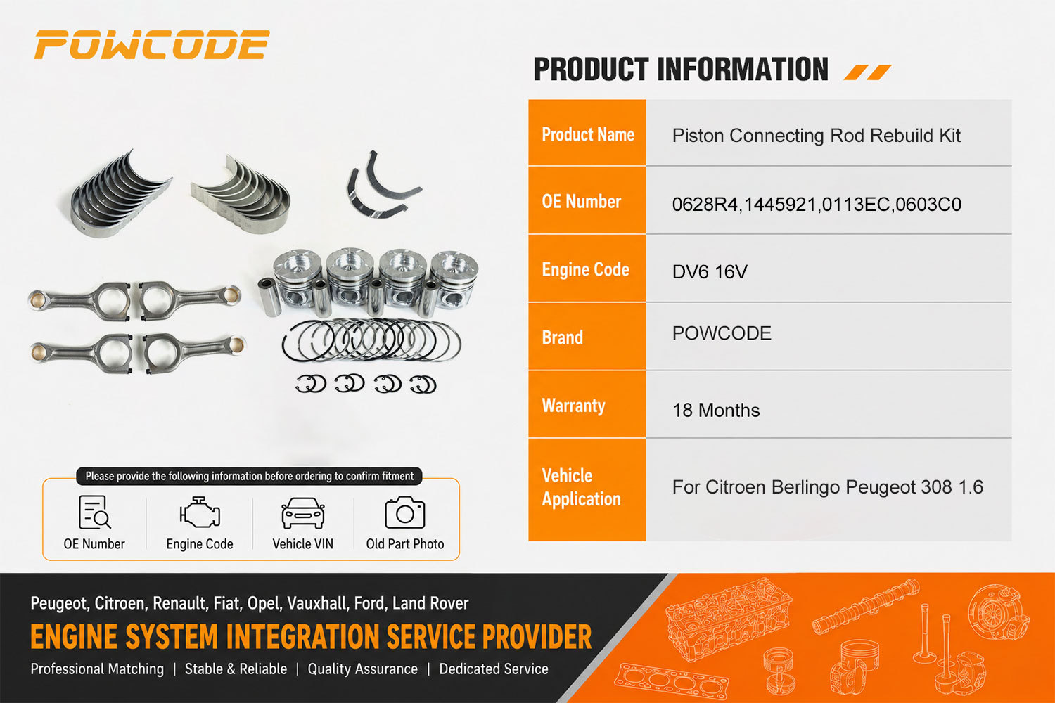 0628R4 Is Suitable for Peugeot Citroen Dv6 1.6Hdi 16V Engine Connecting Rod Piston Bearing Std