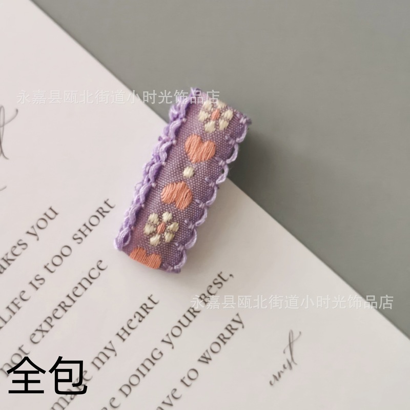 新しい子供の刺繍愛の花波状エッジフルカバー布半完成ヘアピンベビー前髪クリップアクセサリー材料|undefined