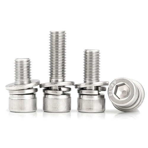 304 stainless steel cup head combination bolt DIN912 three-combination hexagonal cylindrical head flat spring washer combination screw