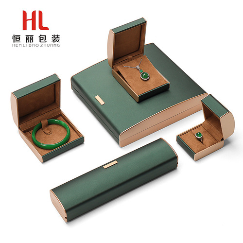 Jewelry accessories gold label wire drawing leather storage box ring box jewelry box pendant necklace box packaging box