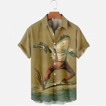 Men's and Women's Funny 3D Frog Print Short Sleeve Shirt Fashion Casual Streetwear Plaid Shirt