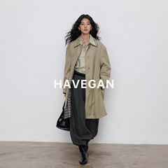 与间HAVEGAN/秋季通勤老钱风羊毛翻领中长款风衣外套女双面穿格纹