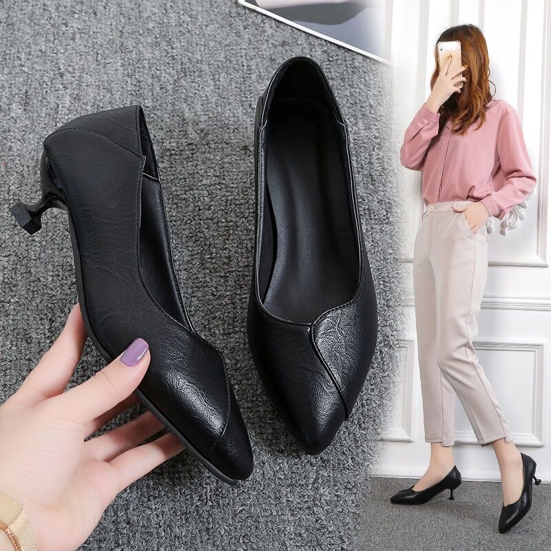 Low Platform Shoes, Single Shoes, Mid-Heel Shoes, Women's High Heels, Thin Heels, Professional Heels, Small Heels for Work, Pointed Toe