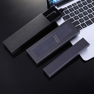 Spot Wholesale Black Advertising Office Hotel Gift Pen Box Heaven and Earth Flip Drawer Pen Hot Stamping Printing Logo