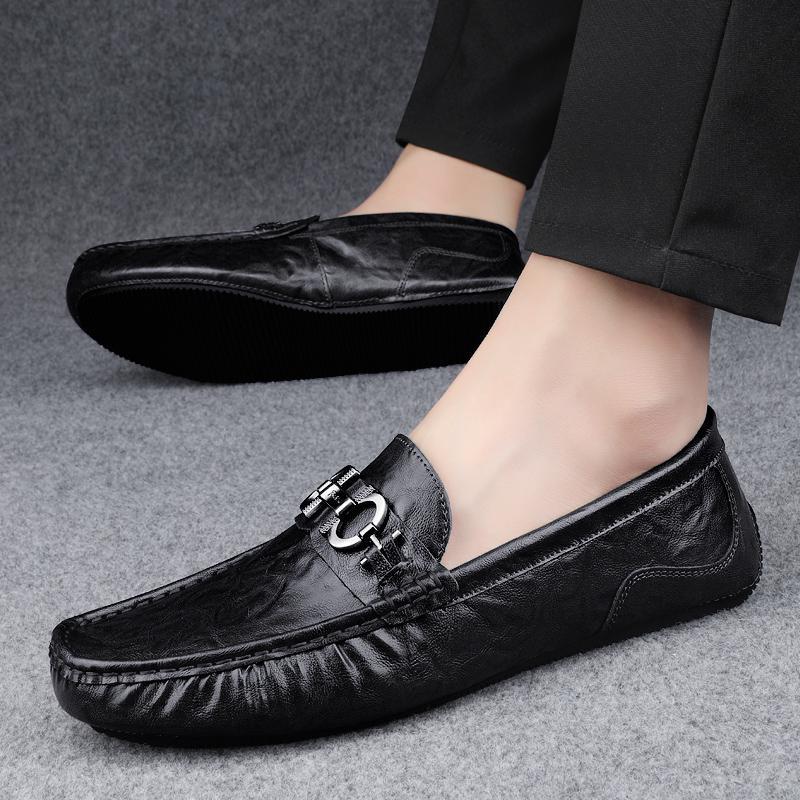 Zapatos de lujo ligero Bean para hombres de cuero genuino 2025 nuevos zapatos de estilo perezoso marca de moda impresión informal británica zapatos Lefour