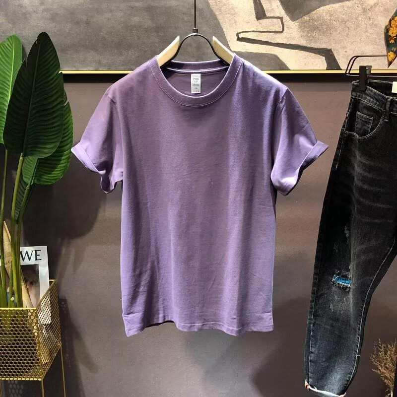 Korean Style Pure Cotton Men's Short-Sleeved T-Shirt Pure White All Black Unpatterned All White T-Shirt Half Sleeve Net Top