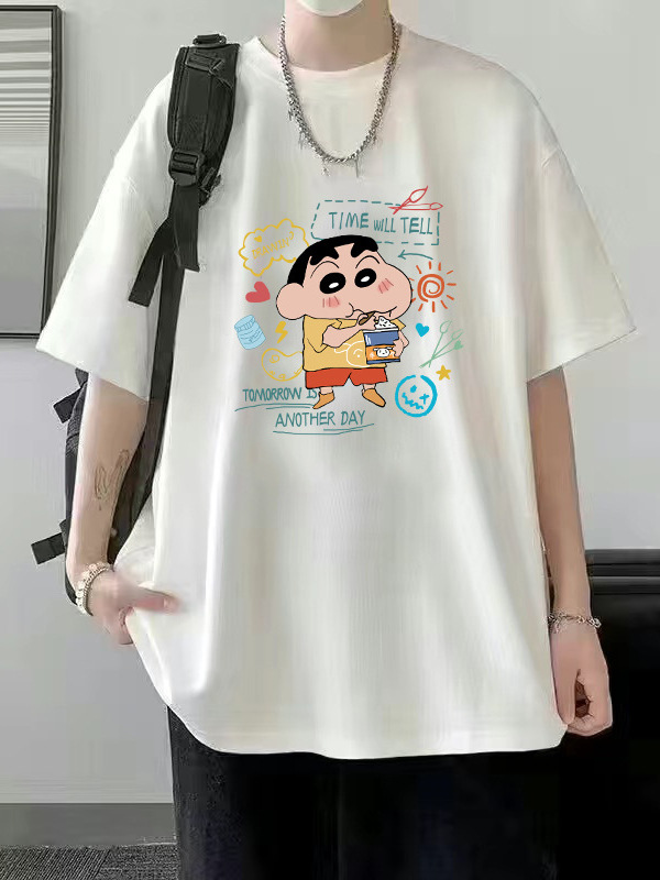 Verano nuevo estilo de seda de hielo tendencia camiseta suelta estilo de Hong Kong impresión cuello redondo camiseta de manga corta tendencia femenina todo fósforo camiseta fría