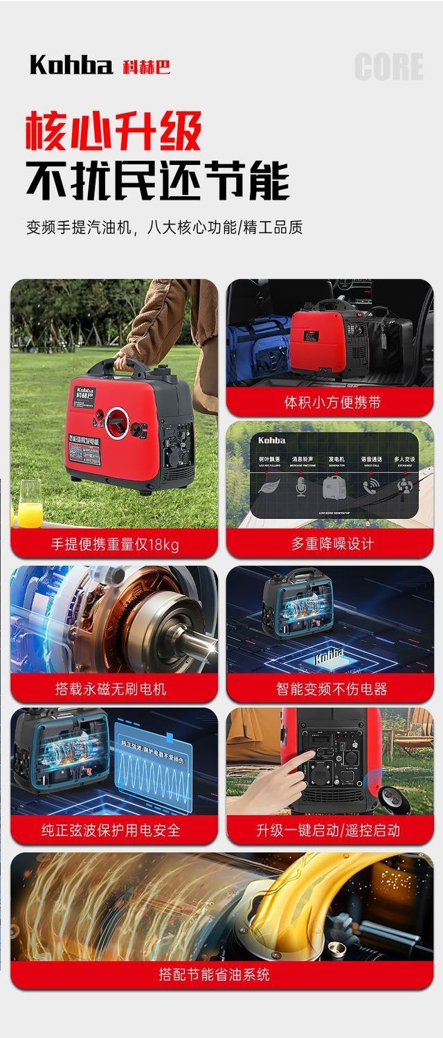 Gasoline Variable Frequency Generator Household Silent Rv Stall 2/3Kw Small 220V Mobile Portable Charging 18kg