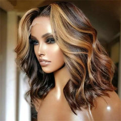 真人发前蕾丝假发头套钢琴色highlight body human hair bob wig