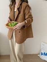 2025反季新款双面羊毛大衣女正肩短款韩版宽松小西装羊毛呢外套女