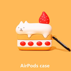 かわいいいちご猫ケーキairpods proはリンゴ2/3世代bluetoothイヤホン保護カバーソフトケース女を適用している