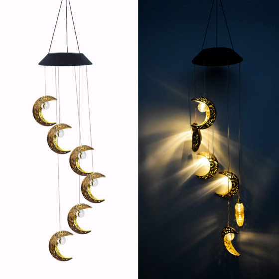 Source manufacturers new solar moon wind chime LED hollow outdoor camping lights courtyard garden landscape decoration