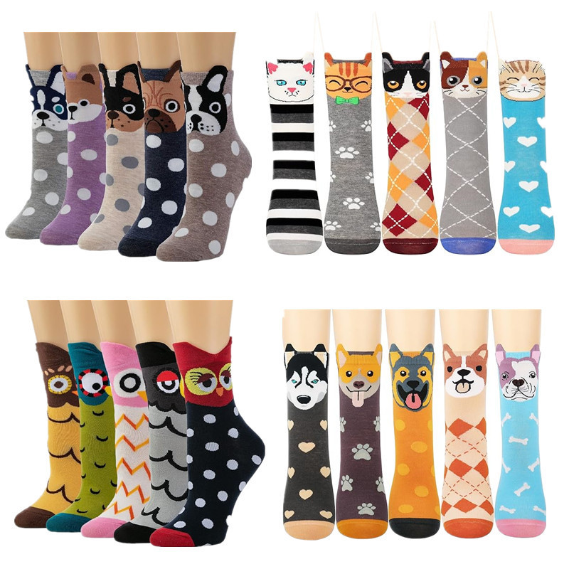 Cross-border Amazon Socks Women's Three-dimensional Ear Owl Cartoon Animal Mid-tube Socks Autumn and Winter Long-tube Cotton Socks