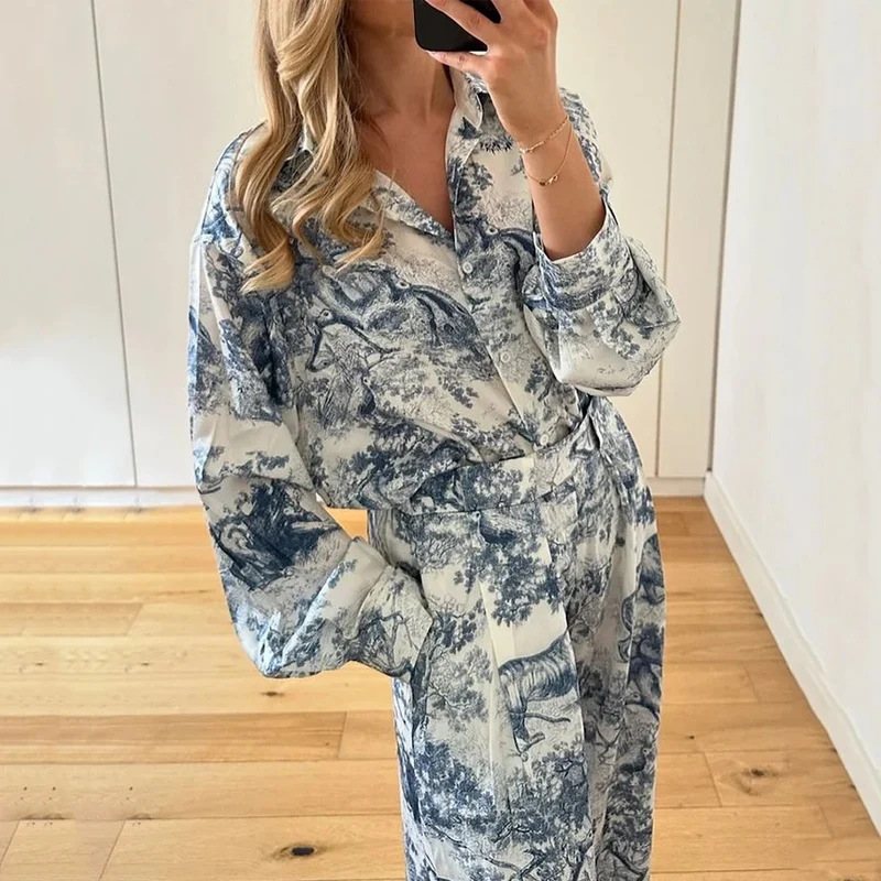 2026 New Spring Women's Clothing European And American Cross-Border Casual Outfits Relaxed Style Printed Shirt Fashion_ecoleips.com