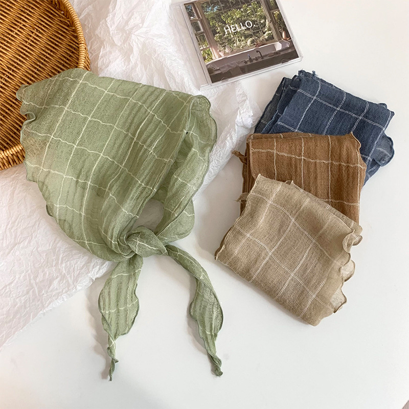 Turbante triangular, cinturón para el cabello, cabello atado, versión coreana de la bufanda triangular a cuadros japonesa, bufanda para el cuello de verano, bufanda transpirable de todo fósforo