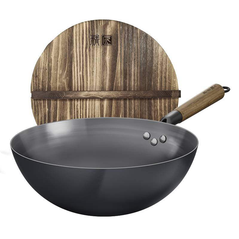 Olla de hierro fundido hecha a mano pasada de moda 0 sartén antiadherente recubierta sartén de fondo redondo wok doméstico sartén de estufa universal