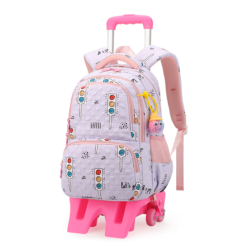 Mochila escolar con ruedas de gran capacidad con dibujos animados de pez natural para niñas de primer grado de primaria, niños de dos y tres años