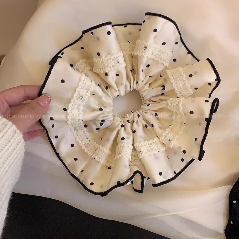 Encaje de flor coreana Encaje de intestino grueso Anillo de cabello femenino Cabeza de flor de viento pastoral Cuerda de cabeza de bola de gran tamaño Accesorios para el cabello de alta calidad