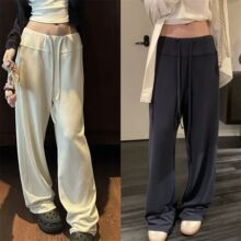 夏季新款糯叽叽垂感显瘦休闲裤韩版抽绳长裤直筒裤潮流女