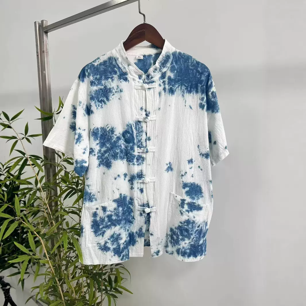 云南大理扎染男士衬衫扎染棉麻男装新款丽江三亚旅游民族风衬衫