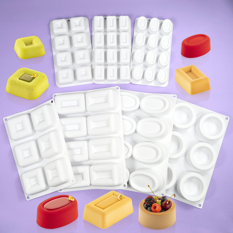 Grooved Oval Mousse Cake Mold Concave and Convex Square Chocolate Grinder Handmade Soap Candle Pinch Silicone Mold
