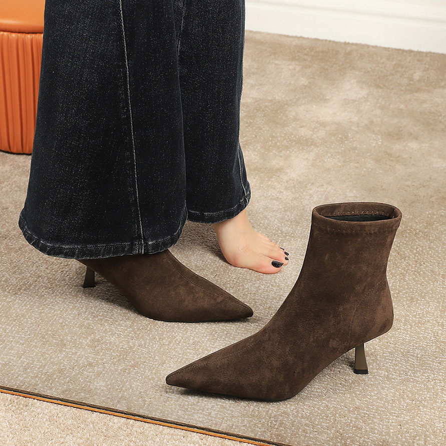 Klassische Retro Wildleder Stiefel Mit Absatz Für Damen_voghion.com