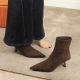 2738-1 French Classic Retro Style Suede Pointed Skinny Boots Single Boot Thin Middle Heel Versatile Maillard Short Boots for Women