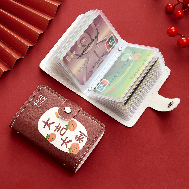 Bonita bolsa de tarjetas de dibujos animados de buena suerte personalidad femenina gran capacidad multi-tarjeta super delgada anti-damagnetizante tarjeta compacta bolsa de tarjetas