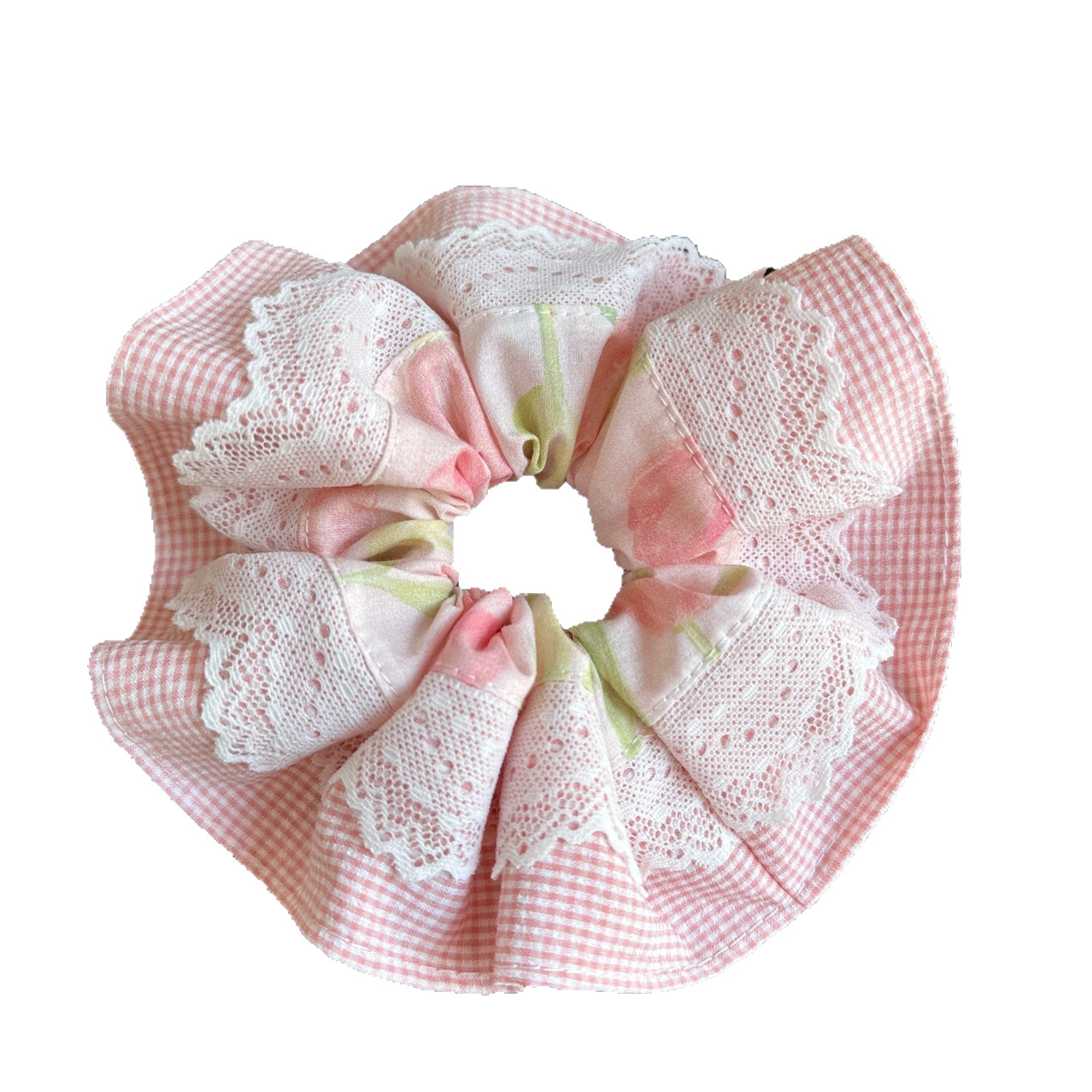Nuevo estilo dulce y lindo chica estilo tulipán rosa encaje intestino grueso anillo de cabello tela floral tocado accesorios para el cabello