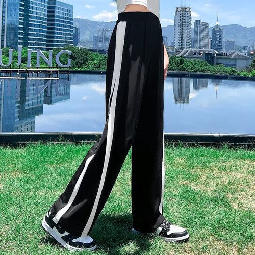 Kids' Wide Leg Pants for Girls, Children's Autumn Pants, Large Kids Spring and Autumn Pants, Sporty Black Sweatpants, Casual Outfit for Fall