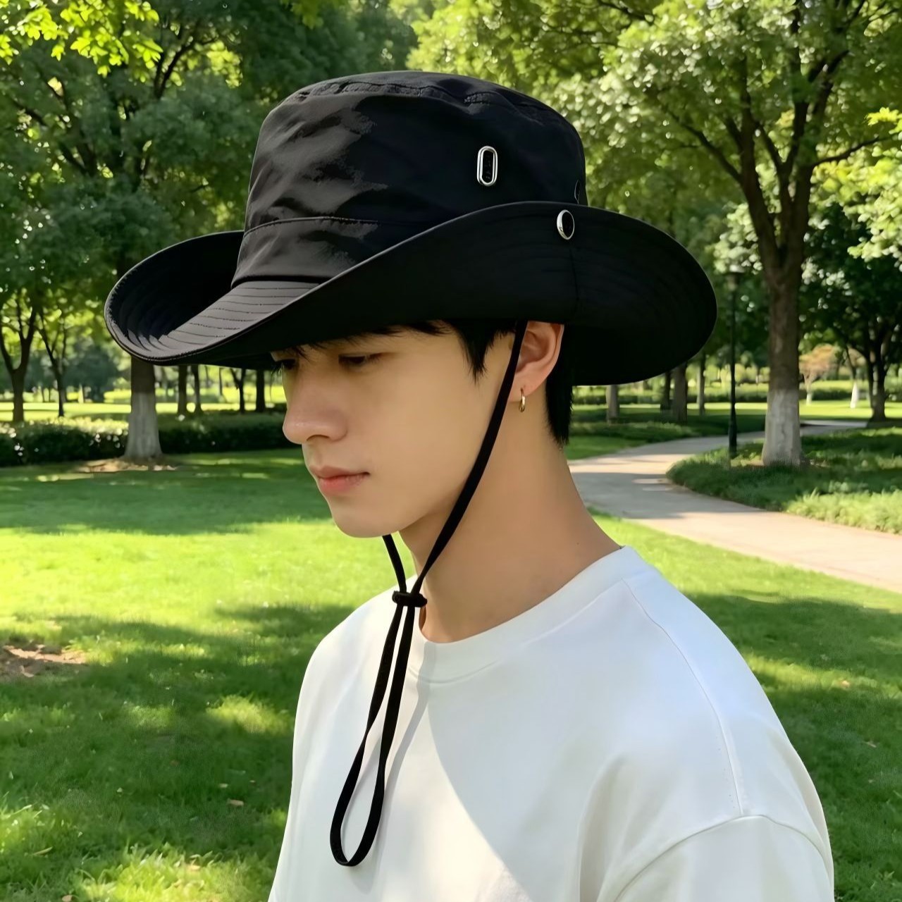 Summer Large-Brimmed Sun Protection Hat, Breathable, Quick-Drying, Waterproof, Outdoor Fishing Men's Cowboy Fisherman Hat, Thin Style, New Product Wholesale