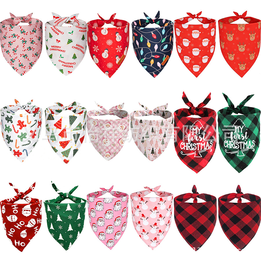 Cross-border new product snowflake Santa Claus pattern printed pet bandana Christmas pet scarf