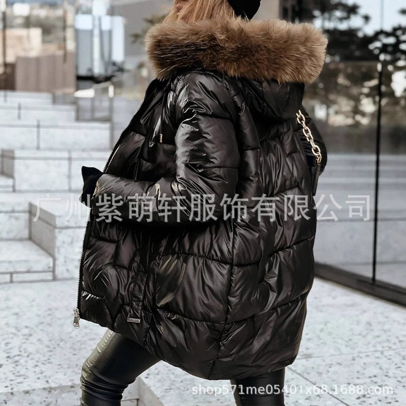2025加厚派克棉衣冬季保暖连帽可拆卸大毛领中长款廓形棉服女|undefined