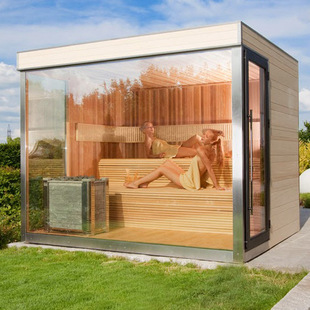 High-end luxury outdoor panoramic 6-person side door sauna room