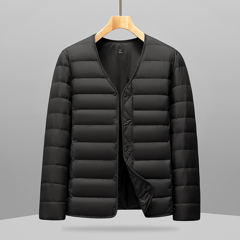 胖胖帅2025年秋季新款男潮加肥加大码时尚休闲V领短款轻薄羽绒服
