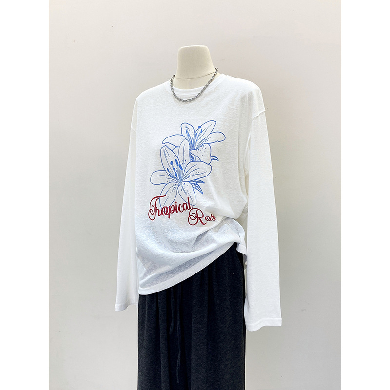 カジュアルレイジースタイル日焼け止めブラウストップ夏薄いルーズスノーフレークコットン長袖ラウンドネックTシャツ女性用空調シャツ|undefined