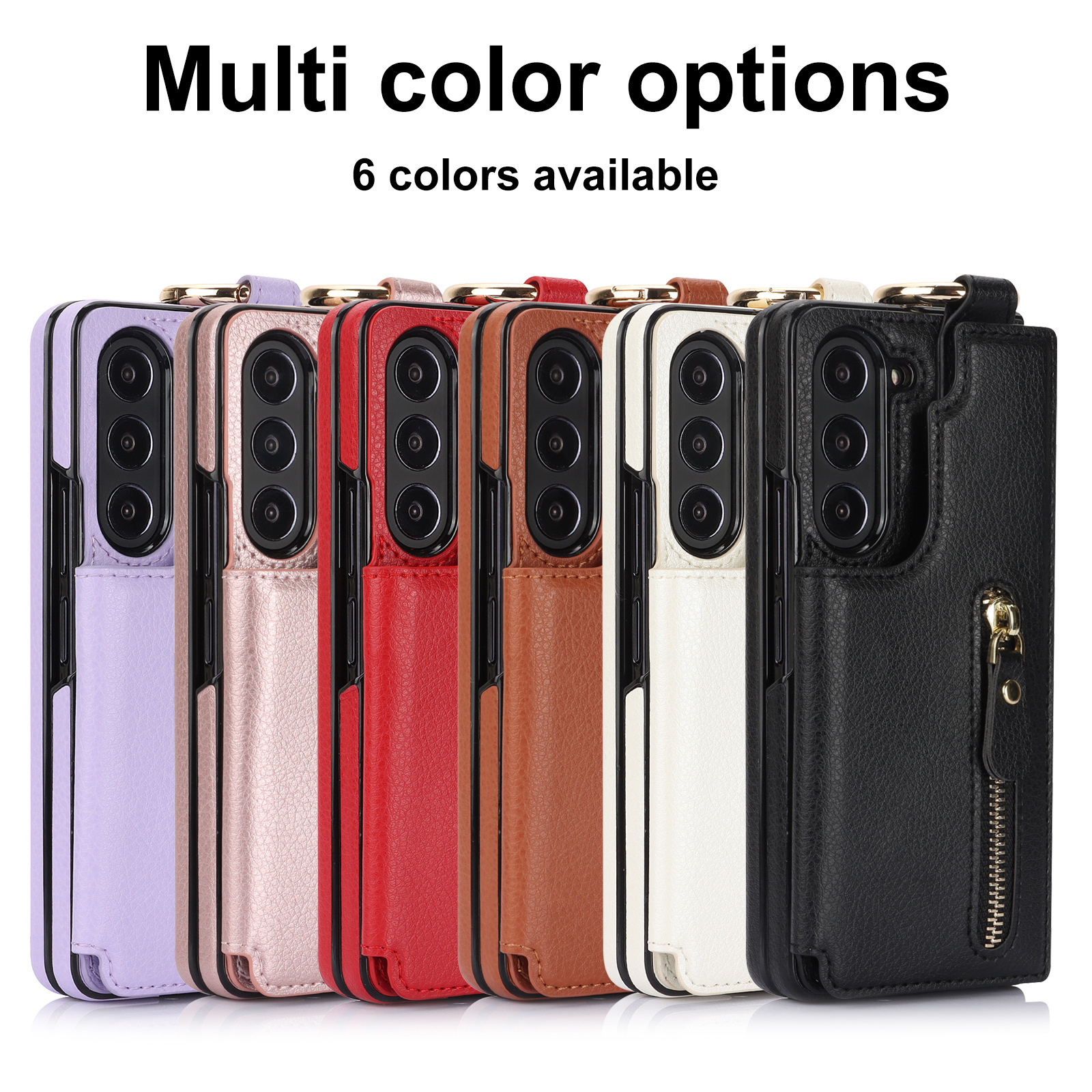 Funda para teléfono plegable Samsung Z Fold7, funda de cuero con cremallera para Fold6, funda protectora con anillo y tarjetero