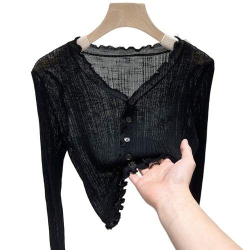 White Knit Cardigan Thin Women's Summer European Pure Color Lattice Top Ice Silk Small Outerwear Shoulder Scarf