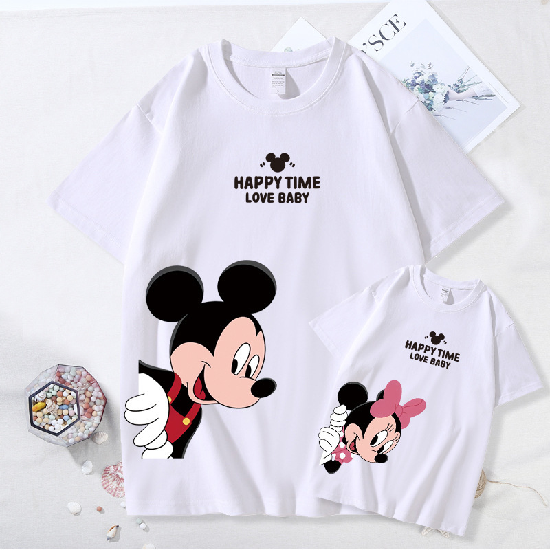 Mickey Family Short-Sleeved Family Outfit for a Family of Three or Four 2025 New Trendy Minnie Loose Mother-Daughter Outfit T-Shirt Ins