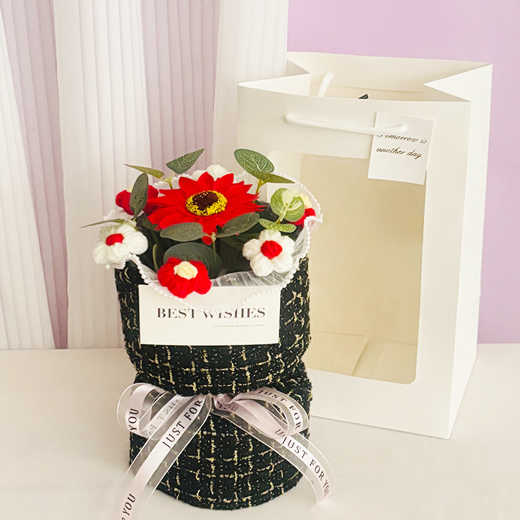 Ramo de hojaldre de flores de lana de punto de la temporada de graduación