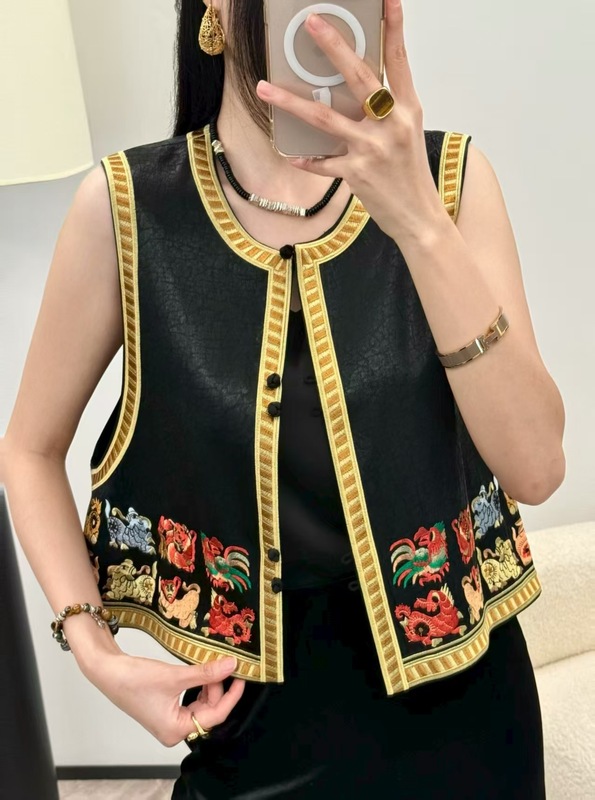 中国风龟裂纹醋酸马甲高端女装一件代销秋季新中式国风刺绣马夹|undefined