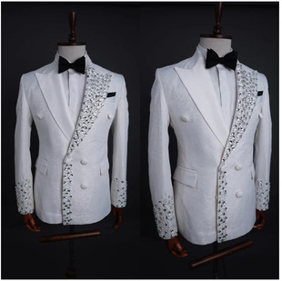New European and American Foreign Trade Amazon Plus Fertilizer Plus plus size Men's Two-piece Handmade Beaded Suit Men's Suit