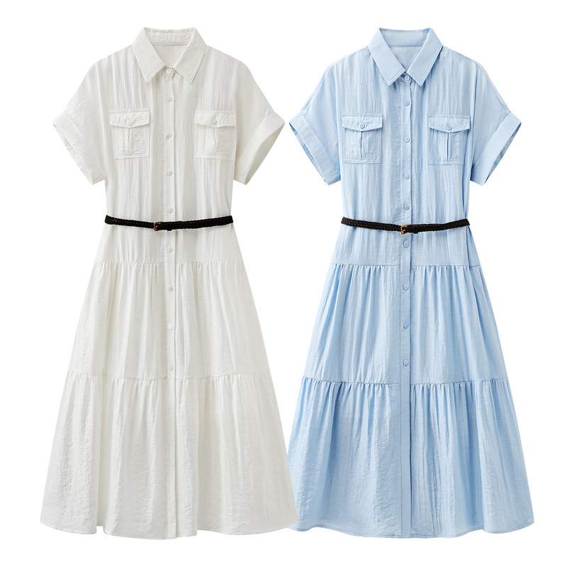 Yi-Style High-End Shirt Dress for Women 2026 Summer New Style Elegant Waist-Slimming Mid-Length Short-Sleeve Dress