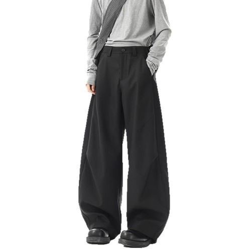 Factory Direct Supply American Retro Pleated Tapered Straight Leg Bifurcation Men's Cleanfit Loose Wide Leg Flowy Casual Pants