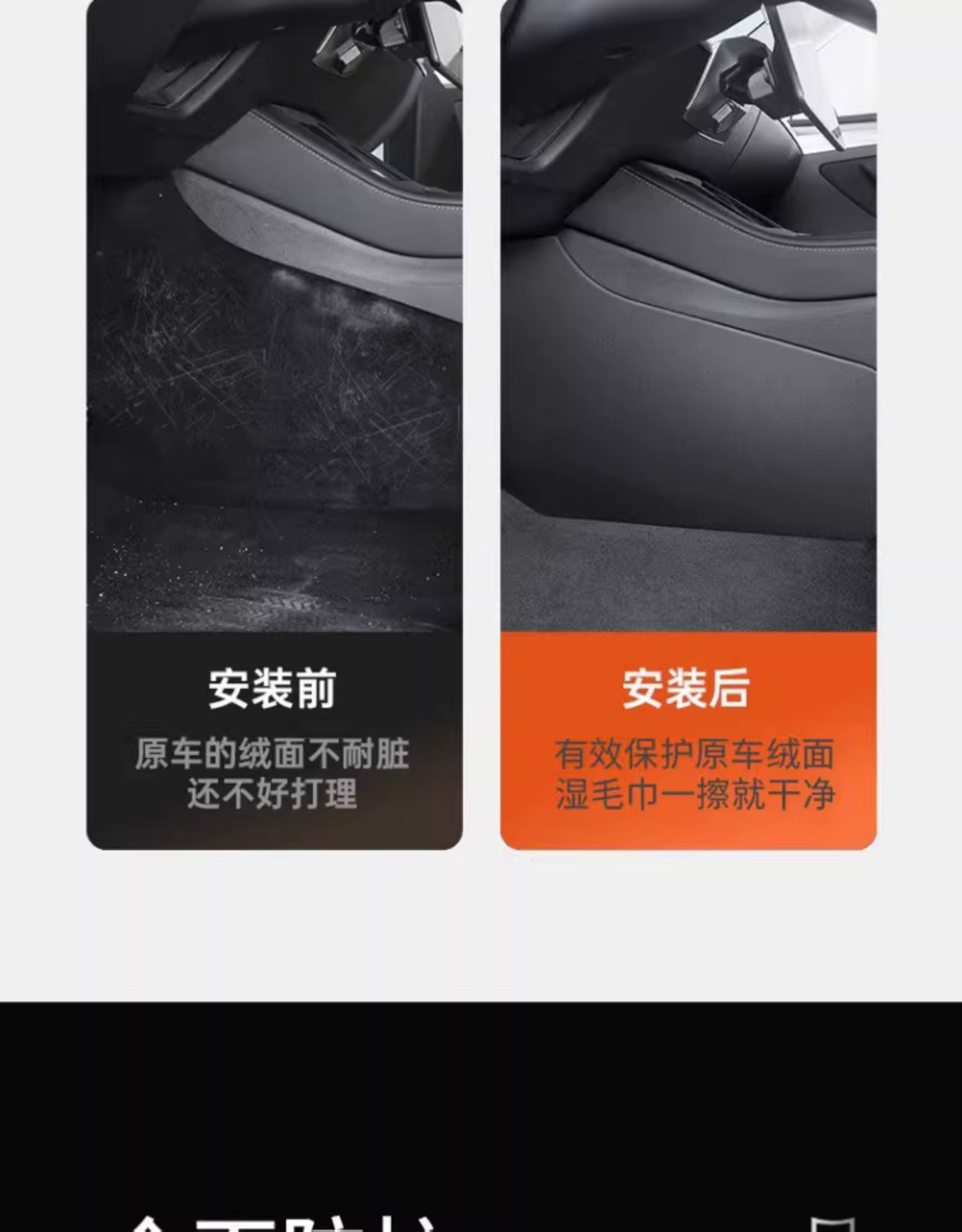 Suitable for Tesla's New Version of Model Y/Yl, Door Laser-Engraved Threshold Strips, and Velvet Anti-Kick Pads on Both Sides of the Center Console
